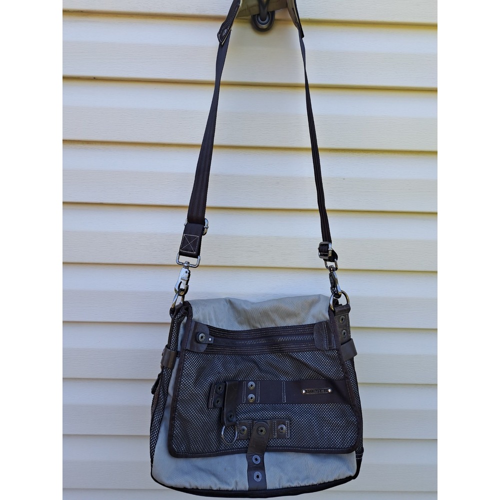 Diesel Mens Brown Khaki Messenger Bag‎ Y2K Utility Crossbody Shoulder Bag Rare